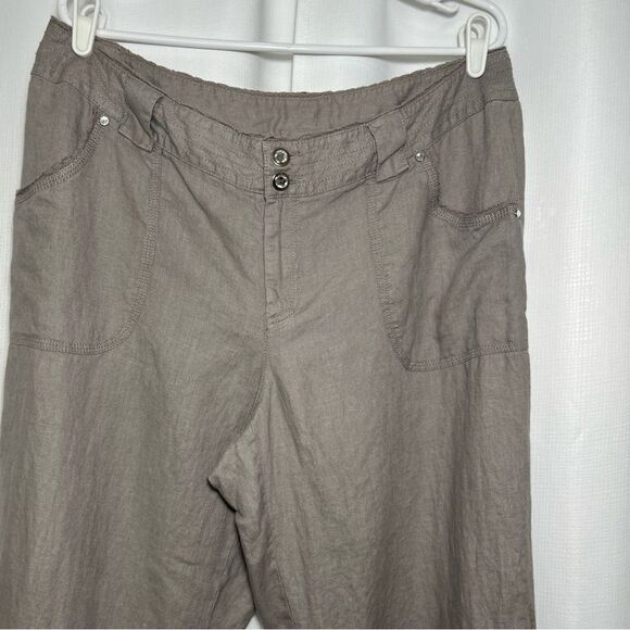 INC International Concepts 100% Linen Relaxed Fit Wide Leg Taupe Pants Womens 14 - Picture 2 of 12